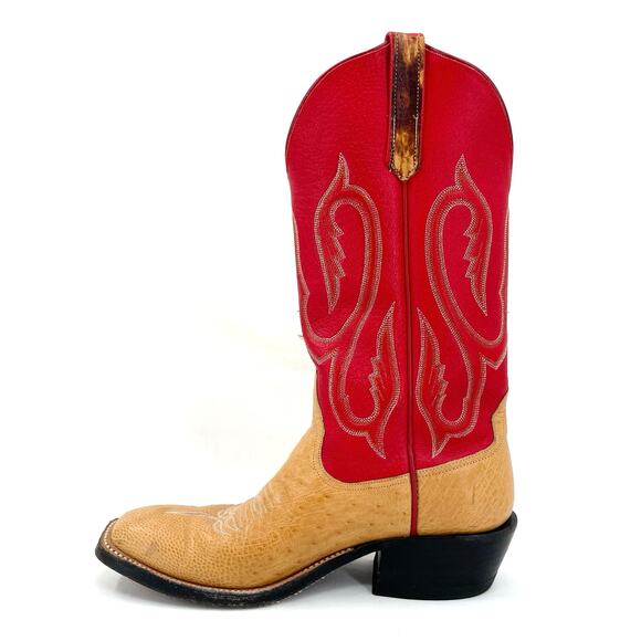 Rios of Mercedes Red Western Ostrich Orange Leather Square Toe Cowboy Boots 7B - Picture 4 of 16